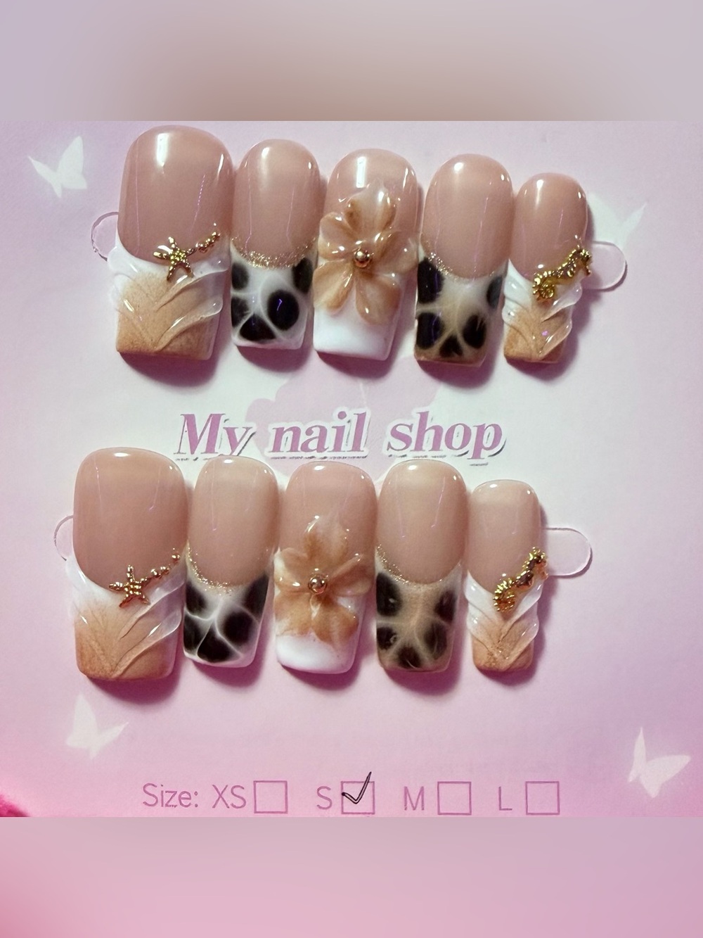Nude Pink Floral & Leopard Press-On Nails